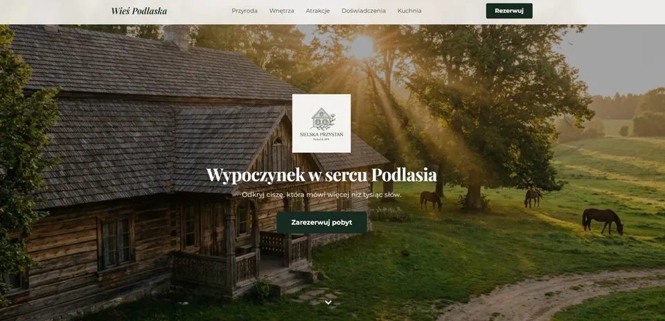 Sielska Przystań – strona główna koncepcyjnego hotelu i spa w klimacie wsi podlaskiej