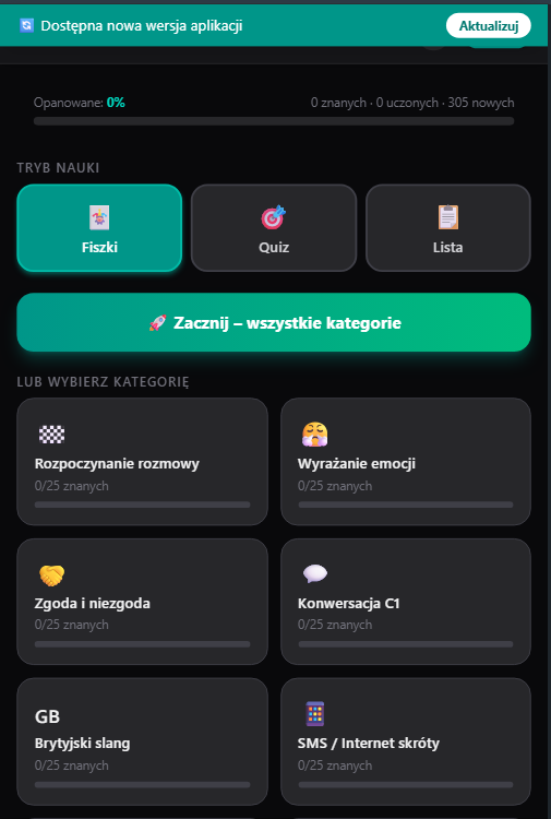Podgląd aplikacji Fiszki angielskie